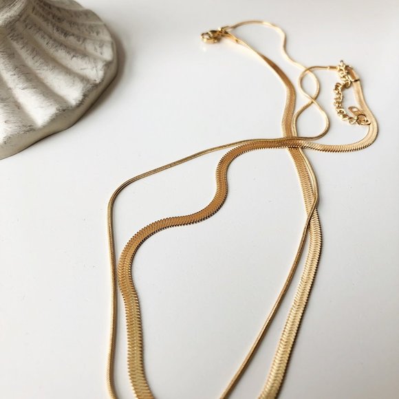 NEW 18K Gold Plated Layered Snake Chain Necklace - Picture 6 of 9